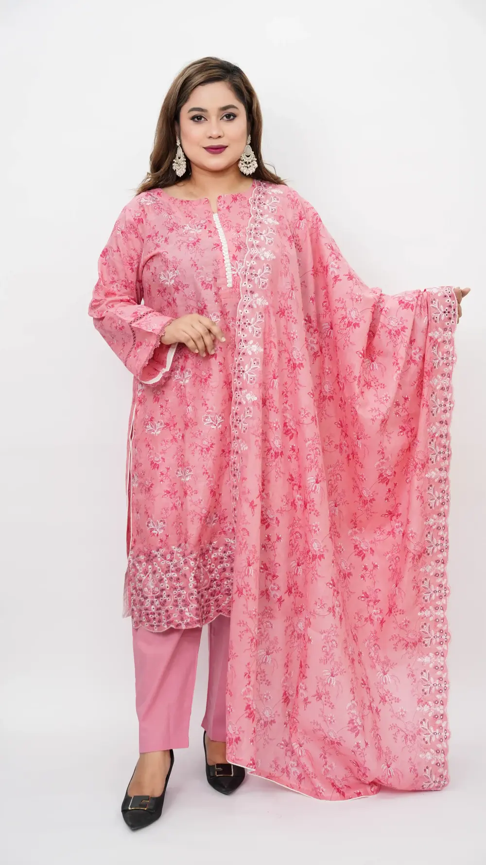 Elegant Pure Cotton Ready Three Piece with Embroidery Work for Women